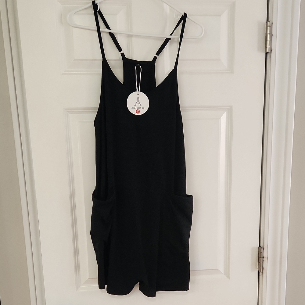 Black Shorts Romper with Pockets